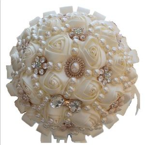 Ivory diamond bedazzled ribbon rose bouquet